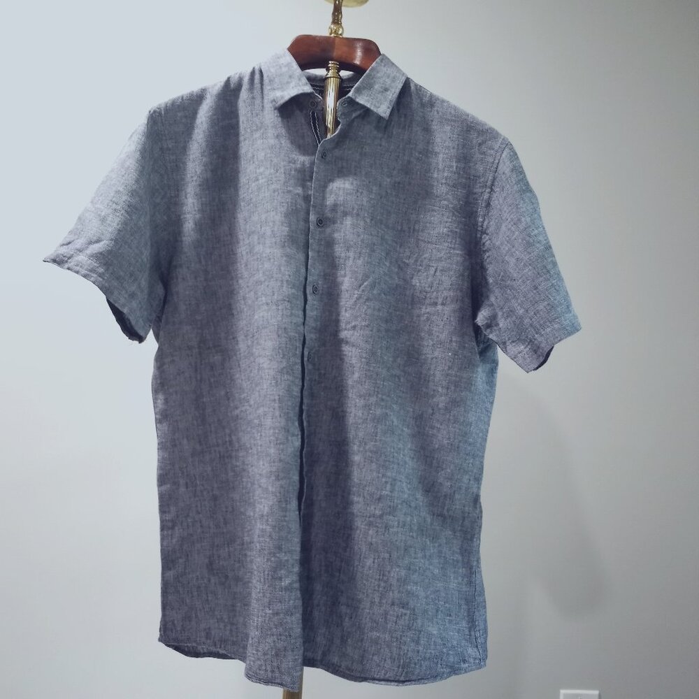 LIVERGY GREY/BLUE SHORT SLEEVE MENS SHIRT SIZE L